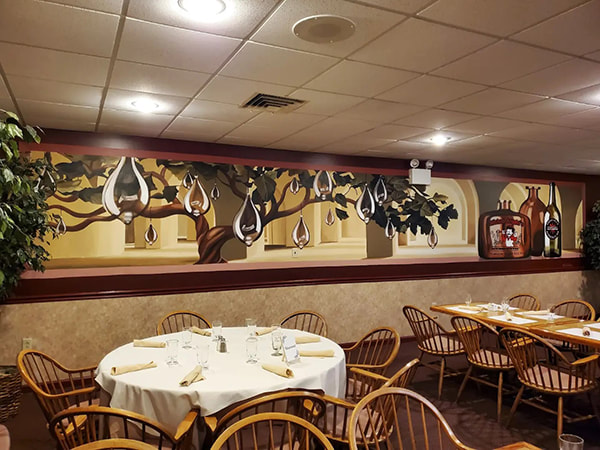 serene mural, restaurant art