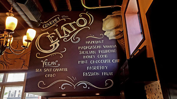 gelato, flavors, restaurant, mural