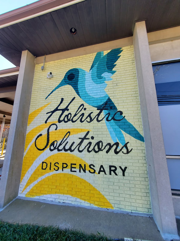 cannabis, dispensary, mural, hummingbird, holistic