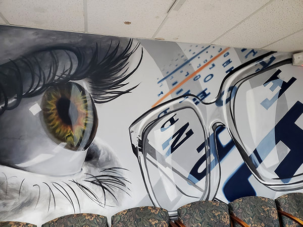 Eye care and eyewear, eye mural, seeing eye chart, glasses, South Jersey